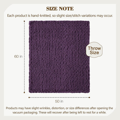 Carriediosa Chunky Knit Throw Blanket 50" X 60", 100% Hand Made Large Chenille Loop Yarn Soft