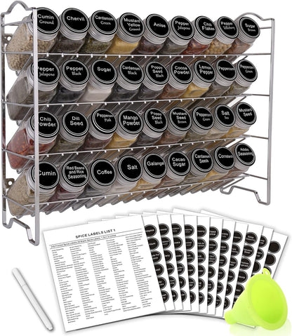 SWOMMOLY Spice Rack Organizer with 36 Empty Square Spice Jars, 396 Spice Labels with Chalk Marker
