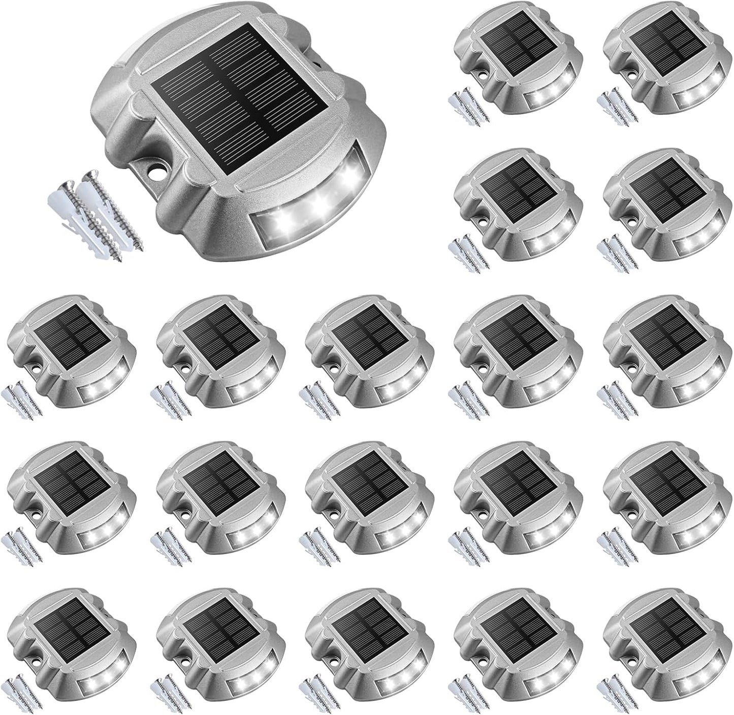 VOLISUN Solar Deck Lights, 20-Pack Led IP67 Waterproof Outdoor Warning Step Lights for Driveway