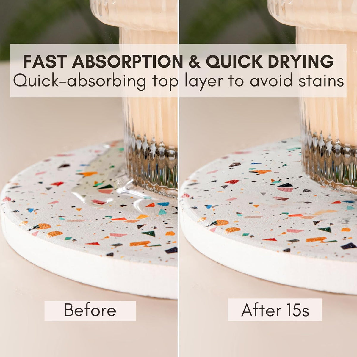 Terrazzo Drink Absorbent Coasters with Holder Set of 6, Ceramic Coaster for Drinks, Coffee Table
