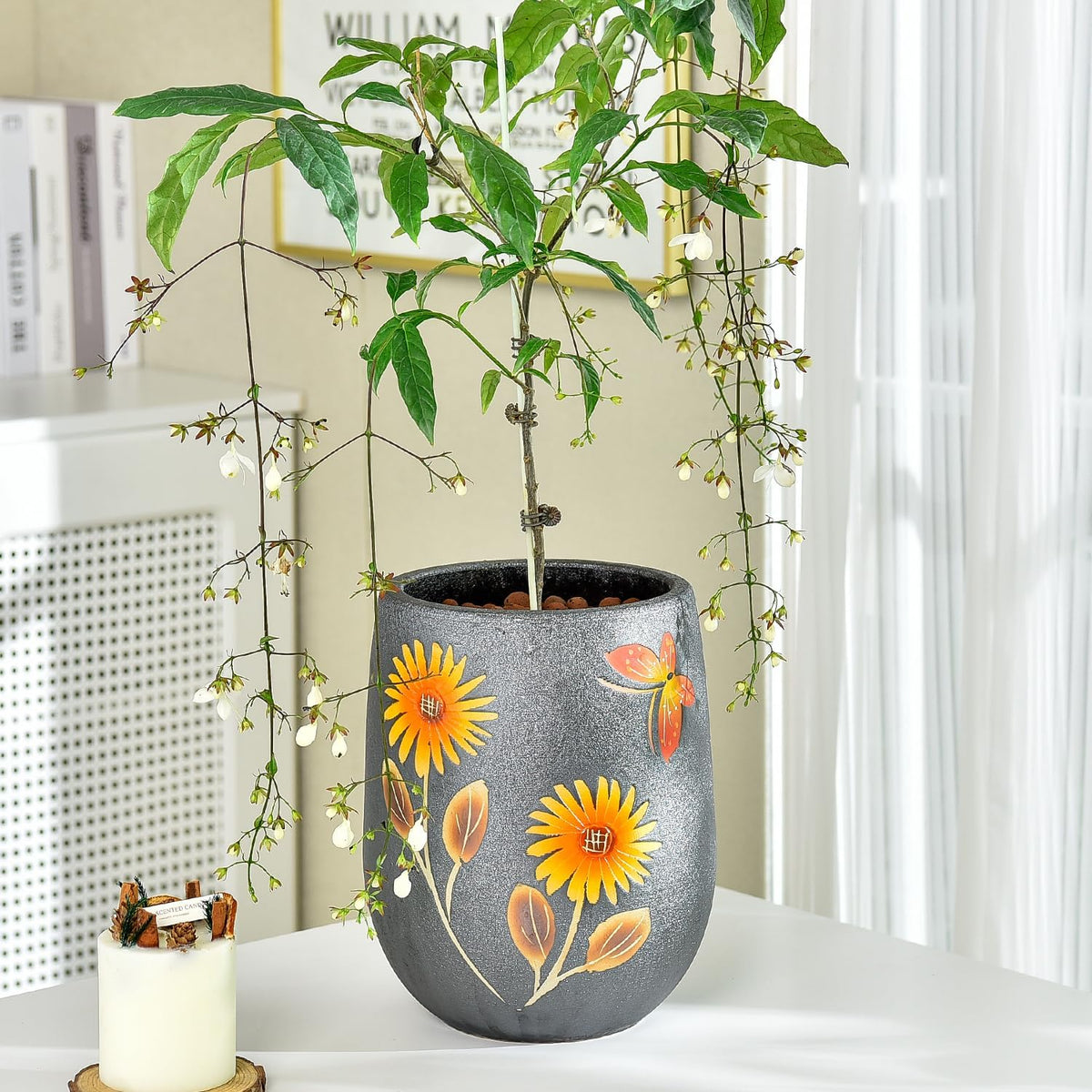 Sungmor 10.6 Inch Ceramic Succulent Plant Pot with Drainage Hole, Hand Painted Flower Pots for