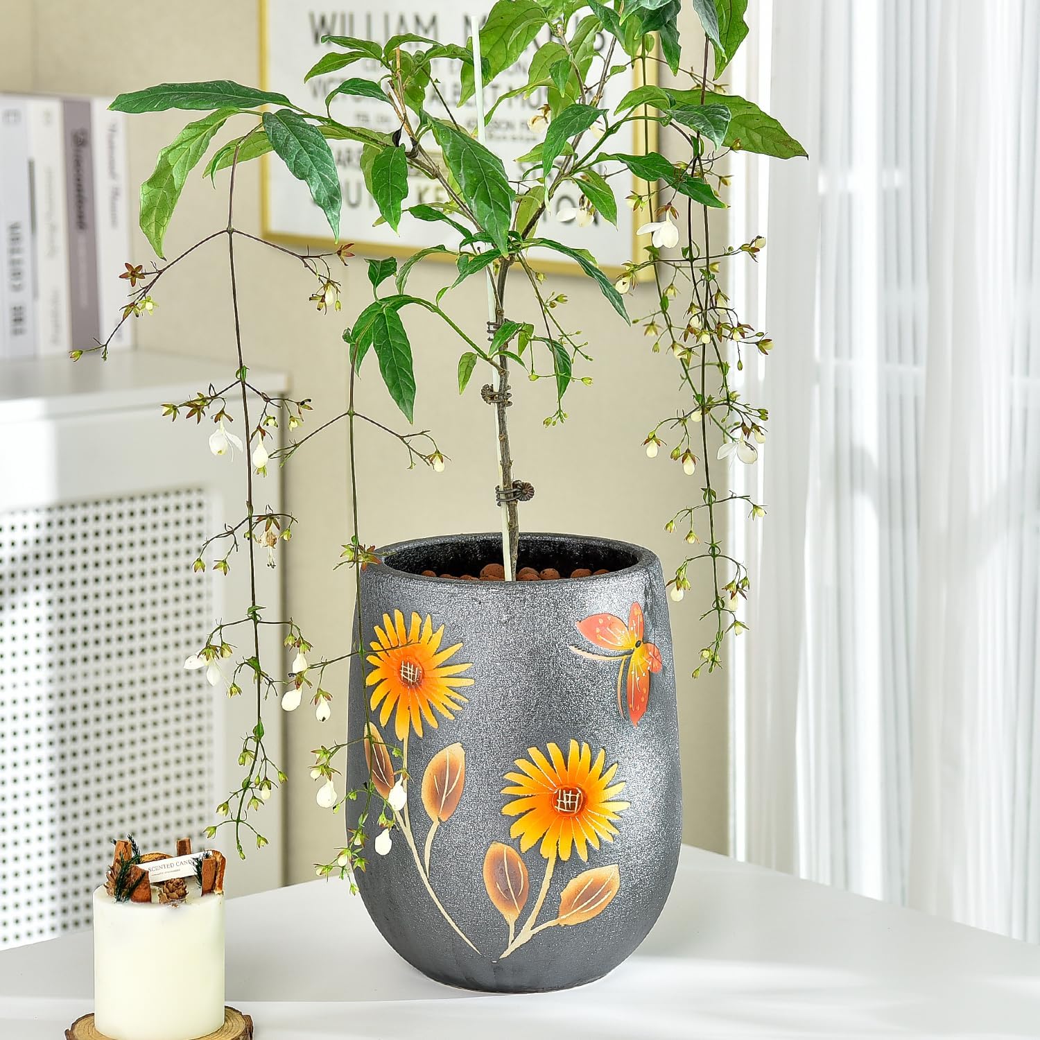 Sungmor 10.6 Inch Ceramic Succulent Plant Pot with Drainage Hole, Hand Painted Flower Pots for