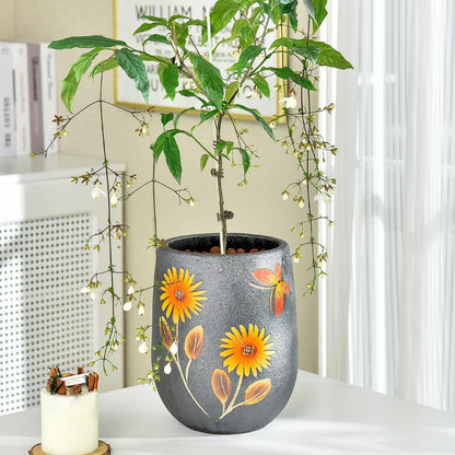 Sungmor 10.6 Inch Ceramic Succulent Plant Pot with Drainage Hole, Hand Painted Flower Pots for