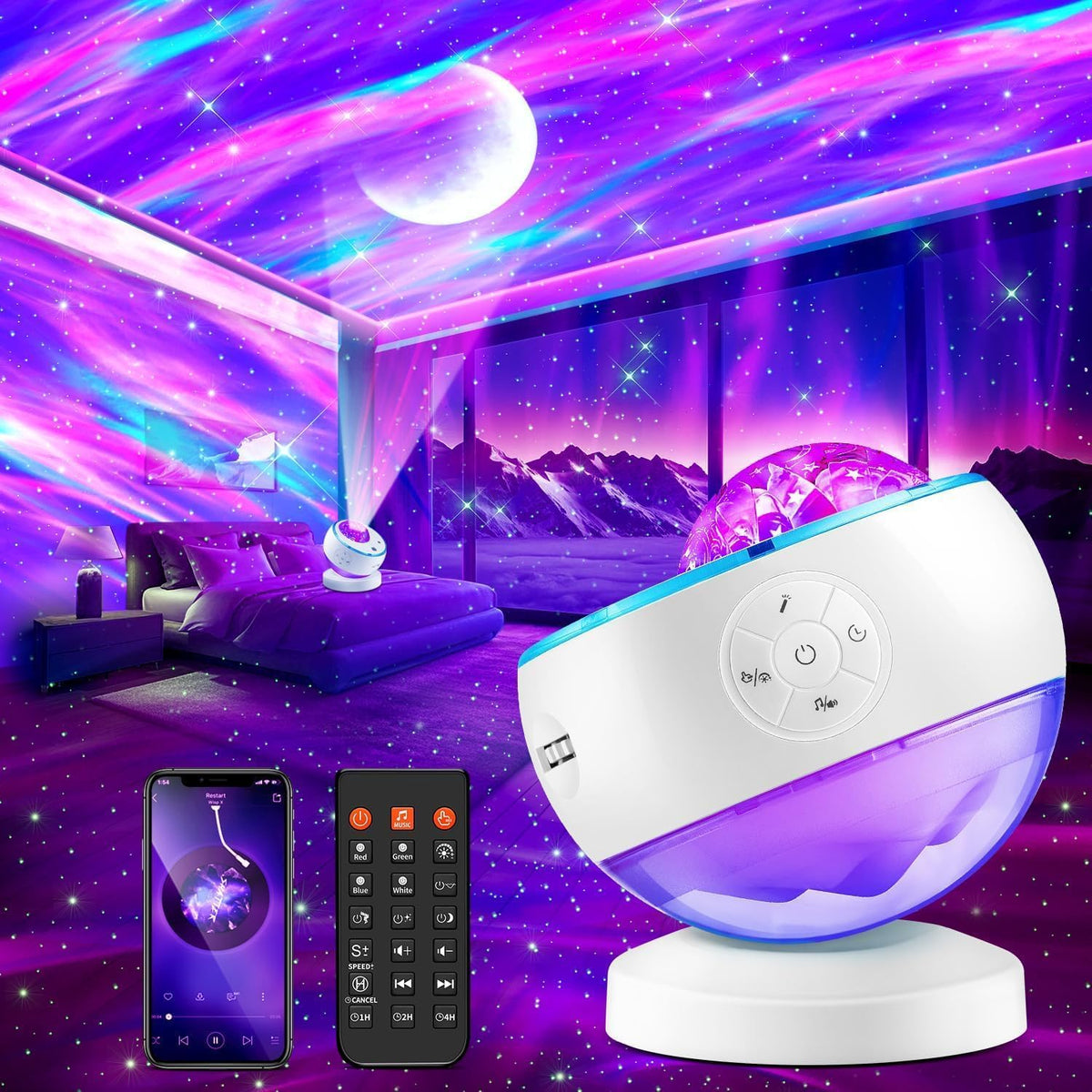 One Fire Northern Lights Projector,16Color Galaxy Projector for Bedroom, 15 White Noise Galaxy