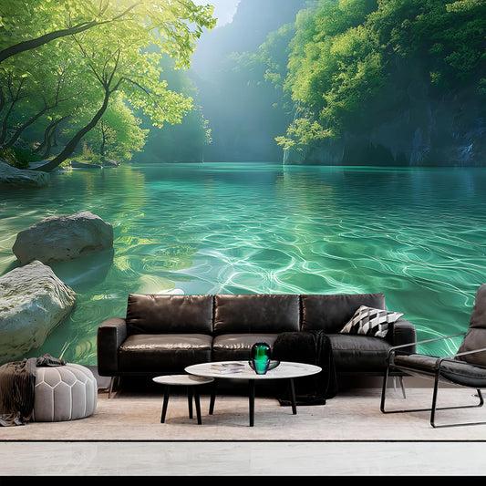 BSFHH Nature Tapestry Forest Tree Sea Cave Wall Hanging, Stream Through Rainforest Landscape Wall