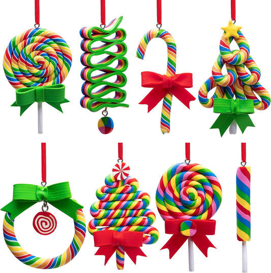 codree 8 PCS Christmas Lollipop Ornaments- Rainbow Lollipop Hanging Ornaments- Christmas Candies