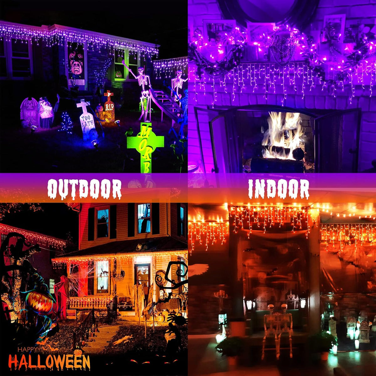 JMEXSUSS 400 LED Color Changing Halloween Lights Outdoor, 38.8ft Orange to Purple Halloween Icicle