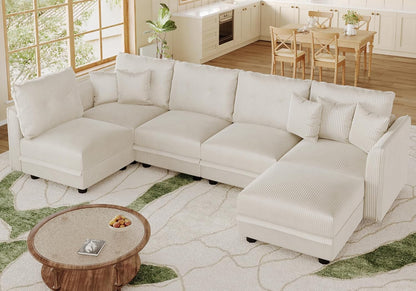 LLappuil Modular Sectional Sofa with Storage Seats, Corduroy U Shaped Convertible Couch for Living
