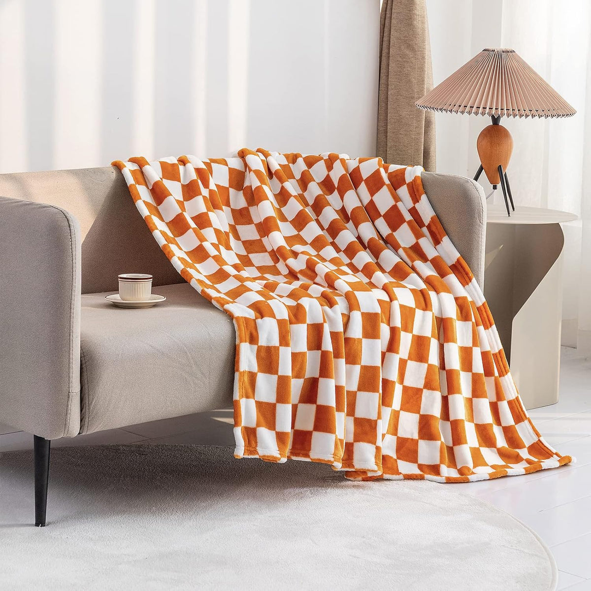 LOMAO Throw Blankets Flannel Blanket with Checkerboard Grid Pattern Soft Throw Blanket for Couch