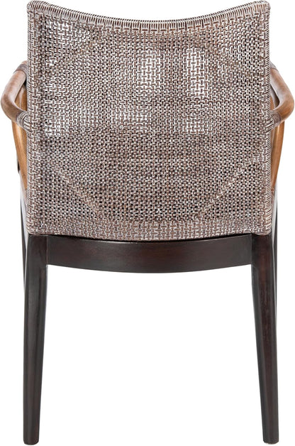 SAFAVIEH Home Collection Gianni Tropical Coastal Brown White Wash Solid Wood Arm Chair