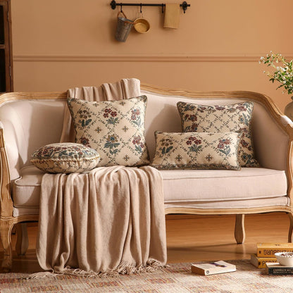 patdrea Designer Throw Pillow Covers Set of 4,Euro Vintage Light Brown Linen with Floral Collection