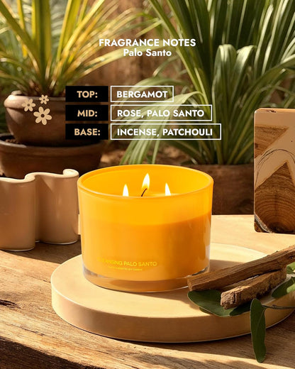 96NORTH Luxury Palo Santo Candle | Large 3 Wick Jar Candle | Up to 50 Hours Burning Time | 100%