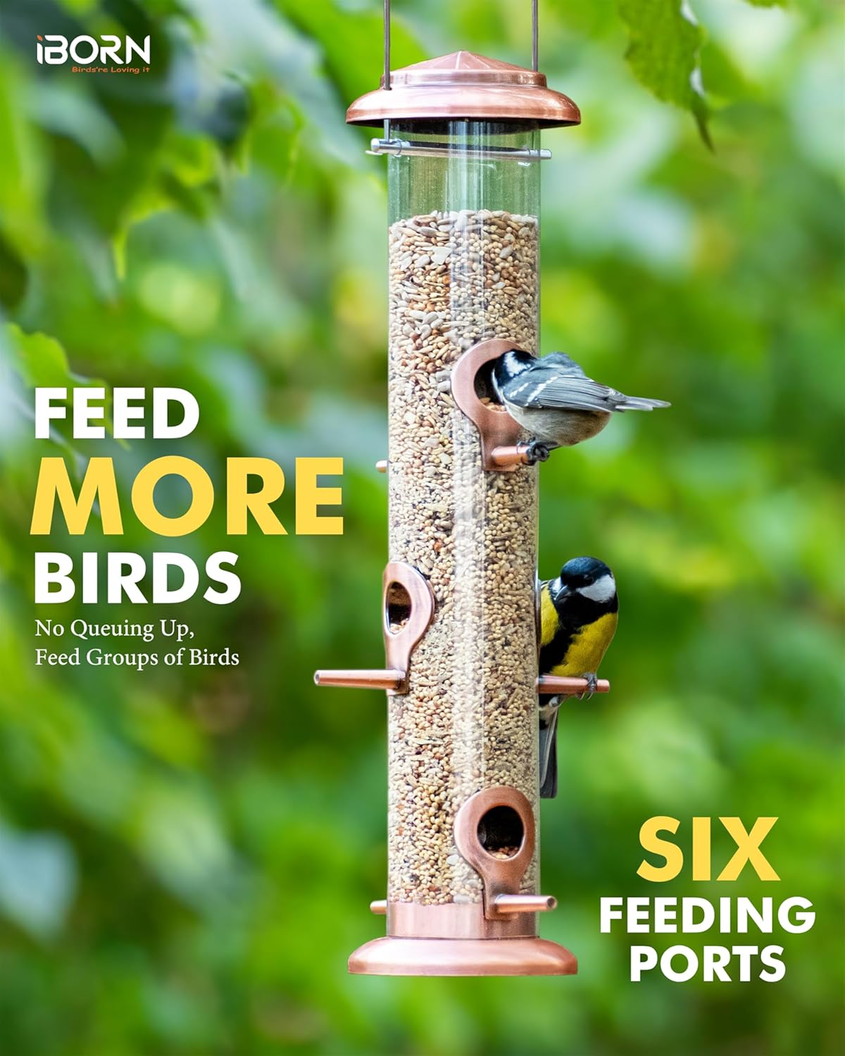 iBorn Metal Bird Feeders Brushed Copper Wild Bird Feeder for Outdoors Hanging All Metal Brushed