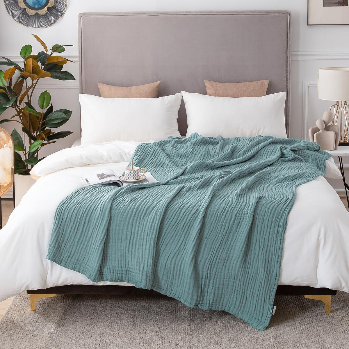 EMME Cotton Blanket Queen Size for Bed Soft Large Muslin Bed Blankets 90"x90" Lightweight