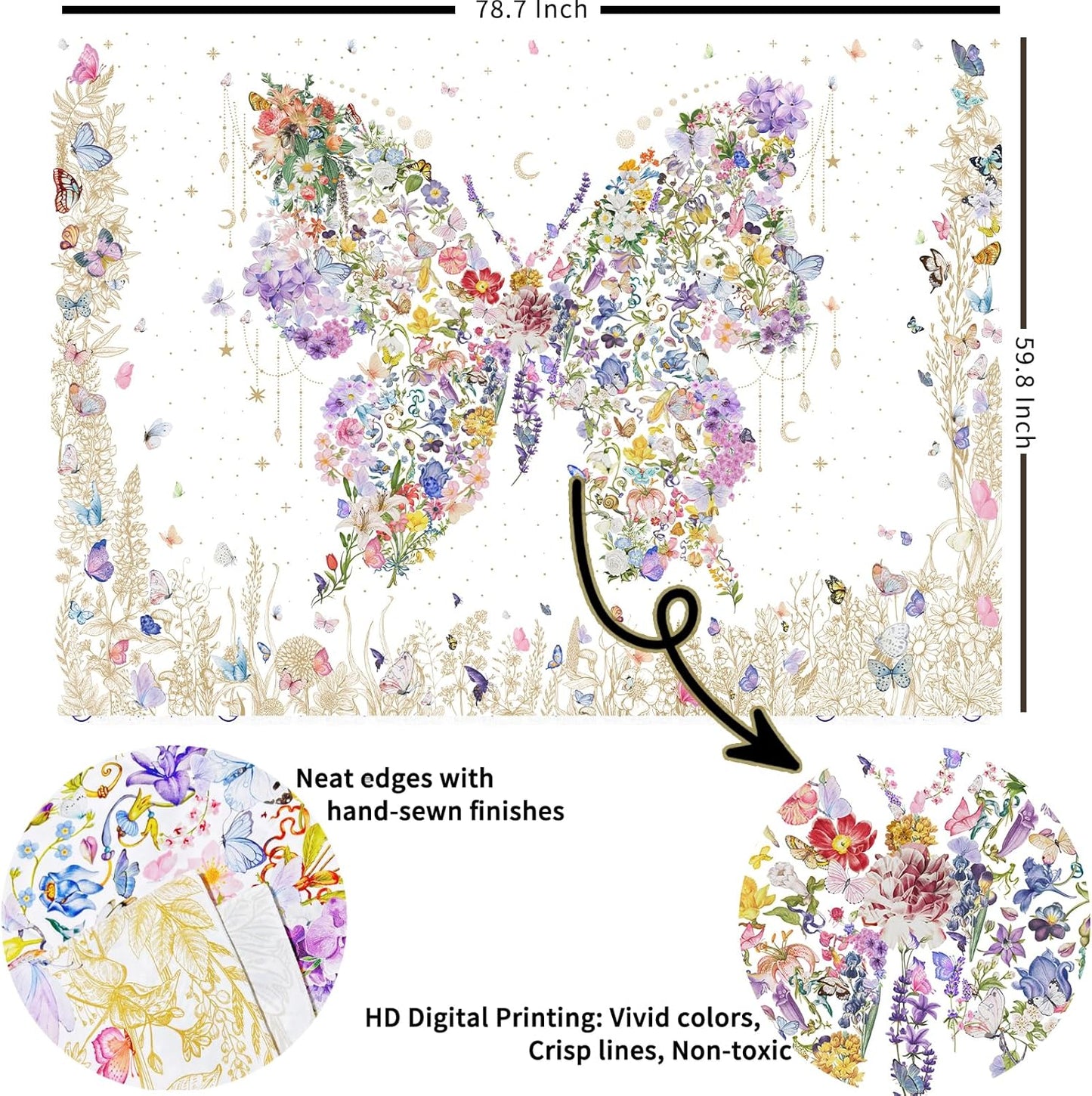 Damanse Butterfly Tapestry Wall Hanging Cute,Boho Wall Tapestry for Bedroom Aesthetic,Flower Living