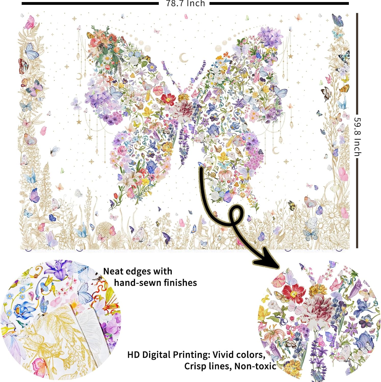 Damanse Butterfly Tapestry Wall Hanging Cute,Boho Wall Tapestry for Bedroom Aesthetic,Flower Living