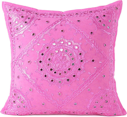 Eyes of India Embroidered Decorative Boho Throw Pillow Cover with Mirrors, Handmade Bohemian Accent