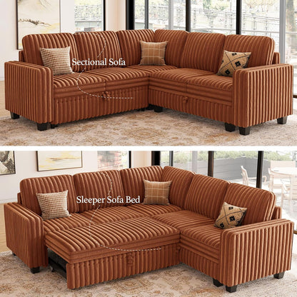 Belffin Plush Corduroy Modular Sectional Sofa with Pull Out Bed Convertible Small Sectional Corner