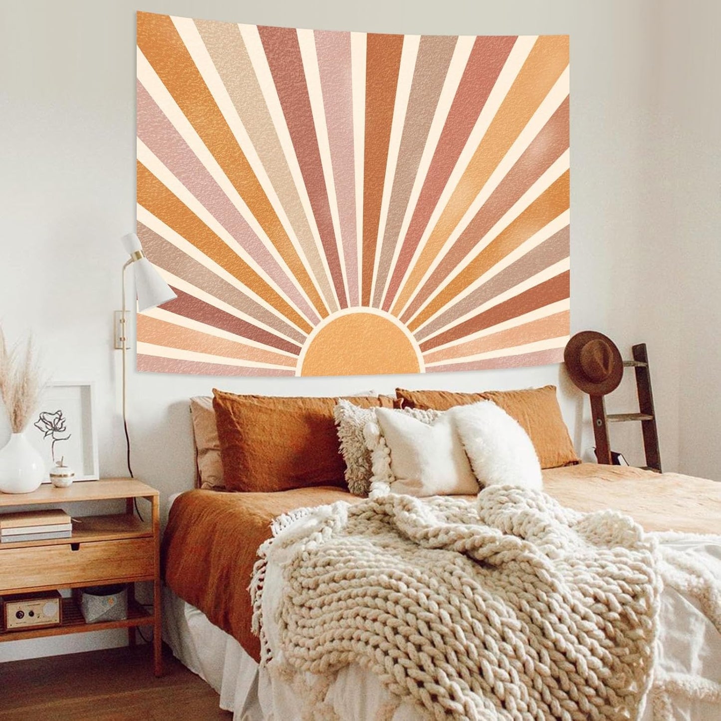 Kanuyee Retro Burning Sun Tapestry Wall Hanging, Vintage 70s Abstract Geometric Sunrise Tapestries