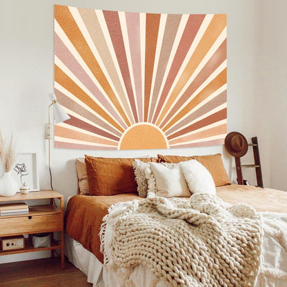 Kanuyee Retro Burning Sun Tapestry Wall Hanging, Vintage 70s Abstract Geometric Sunrise Tapestries