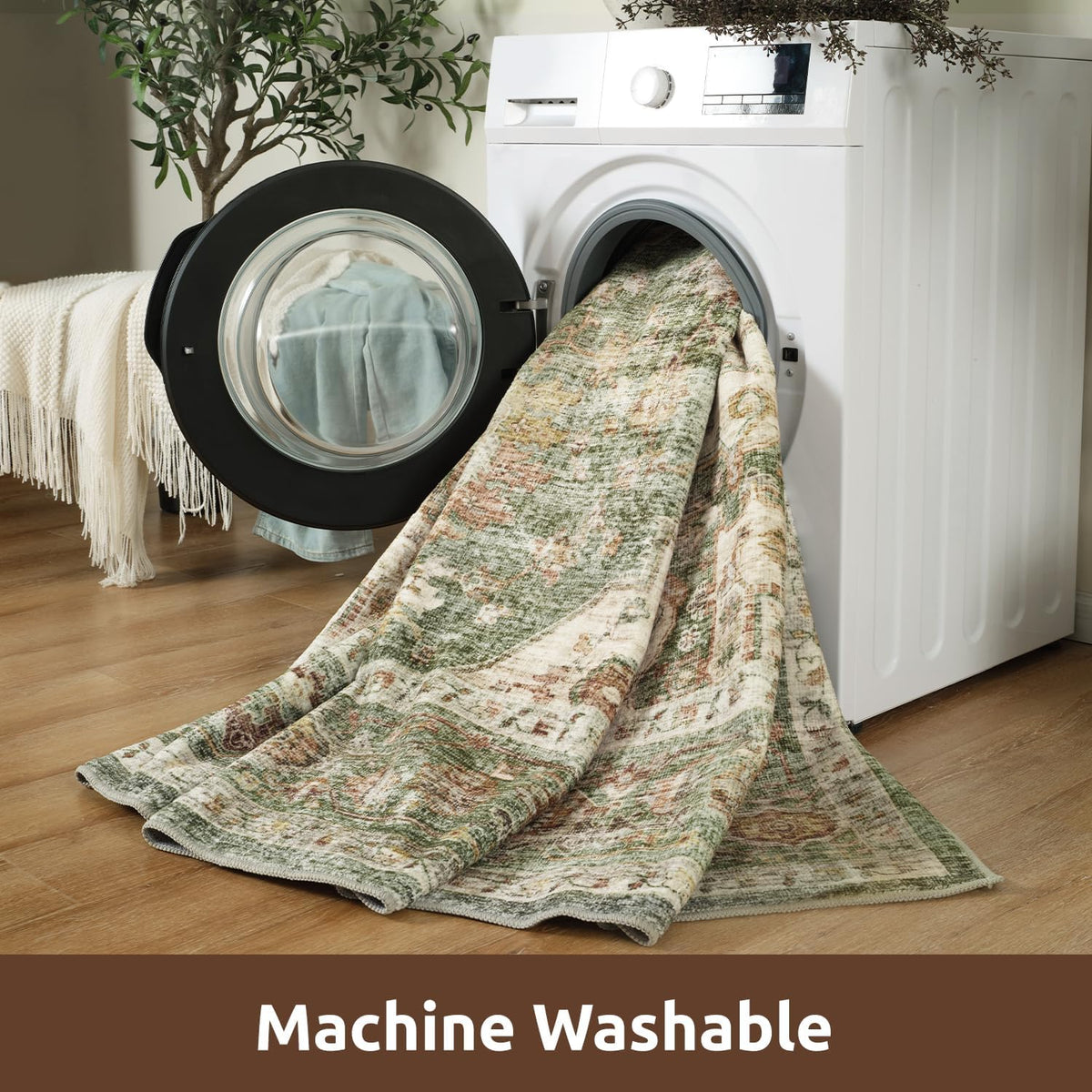 AMOAMI-Area Rug 5X7 Rugs for Living Room-Vintage Soft Green Rugs for Bedroom-Non Slip
