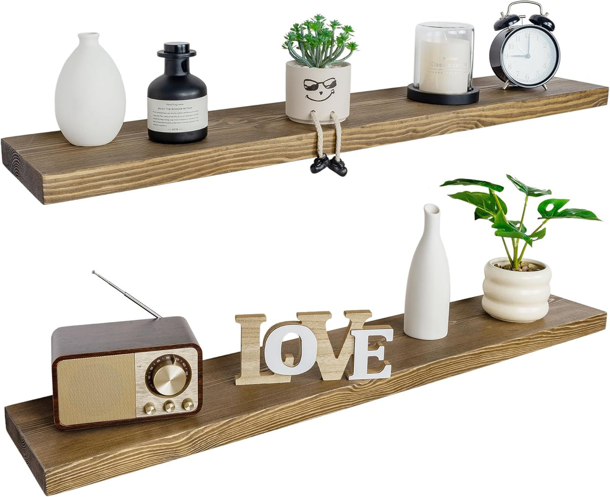 BGMG Floating Shelves for 48 inch Long Set of 2,Wide Rustic Wooden Wall Shelves for Bathroom Living