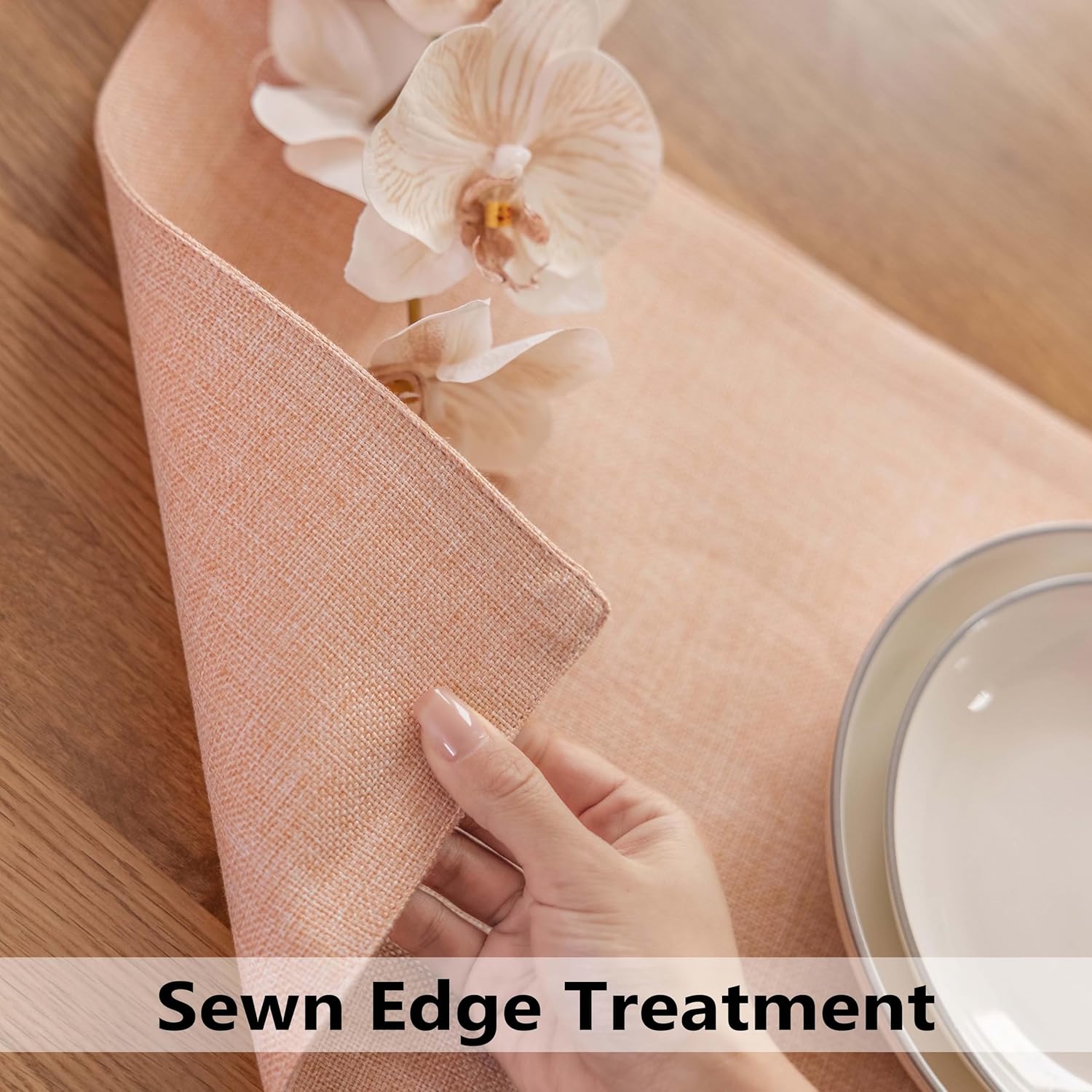 Demetex Pink Placemats Set of 8 Heat Resistant Cloth Place Mats Rectangle Linen Table Placemat for
