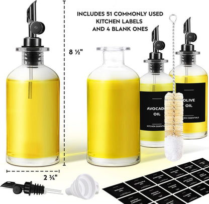 Olive Oil Dispenser Bottle - Includes 55 Kitchen Essential Labels - Cooking Oil Bottles for
