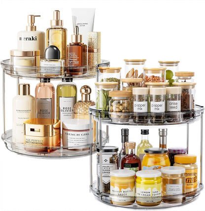 LAMU 2 Pack 2 Tier Lazy Susan Turntable Organizer 10.6'' Rotating Spice Rack Organization for