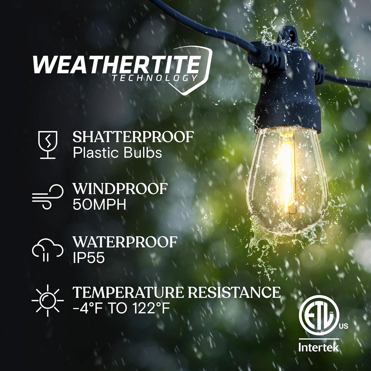 Brightech Ambience Pro Solar Powered Outdoor String Lights, 48 ft Commercial Grade Waterproof Patio