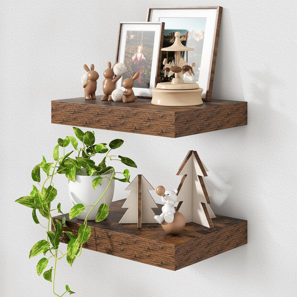 Deep Floating Shelves for Wall | 16 Inch Wide x 12 Inch Deep Floating Shelves Set of 2 | Rustic