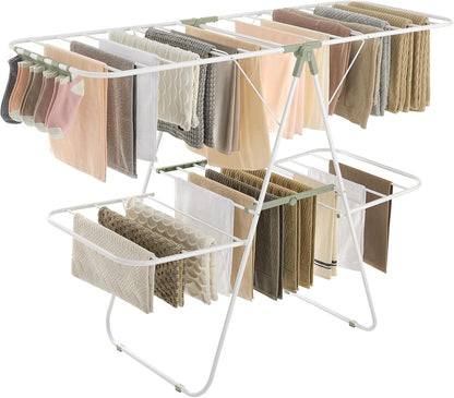 SONGMICS Clothes Drying Rack, Foldable 2-Level Laundry Drying Rack, Free-Standing Laundry Airer