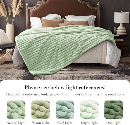 Amélie Home Faux Fur Throw Blanket for Couch, Cozy Fuzzy Fluffy Fur Luxurious Soft Striped Plush
