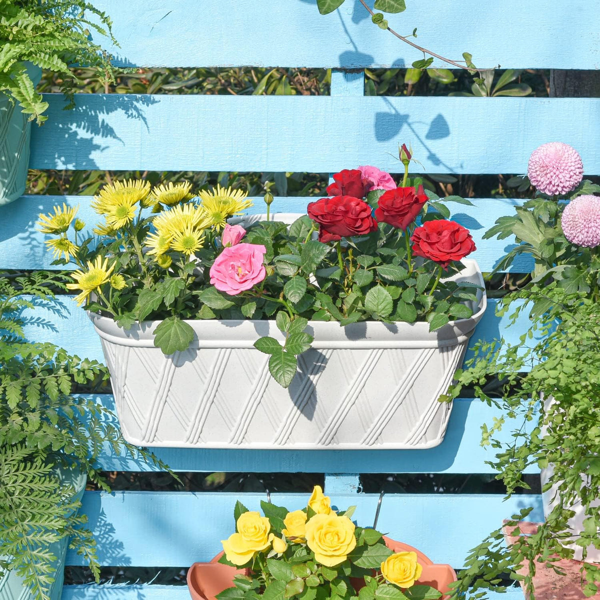 Sungmor 3 Pack Wall Hanging Planters, 16.5 Inch Railing Fence Hanging Flower Pots, Thickened