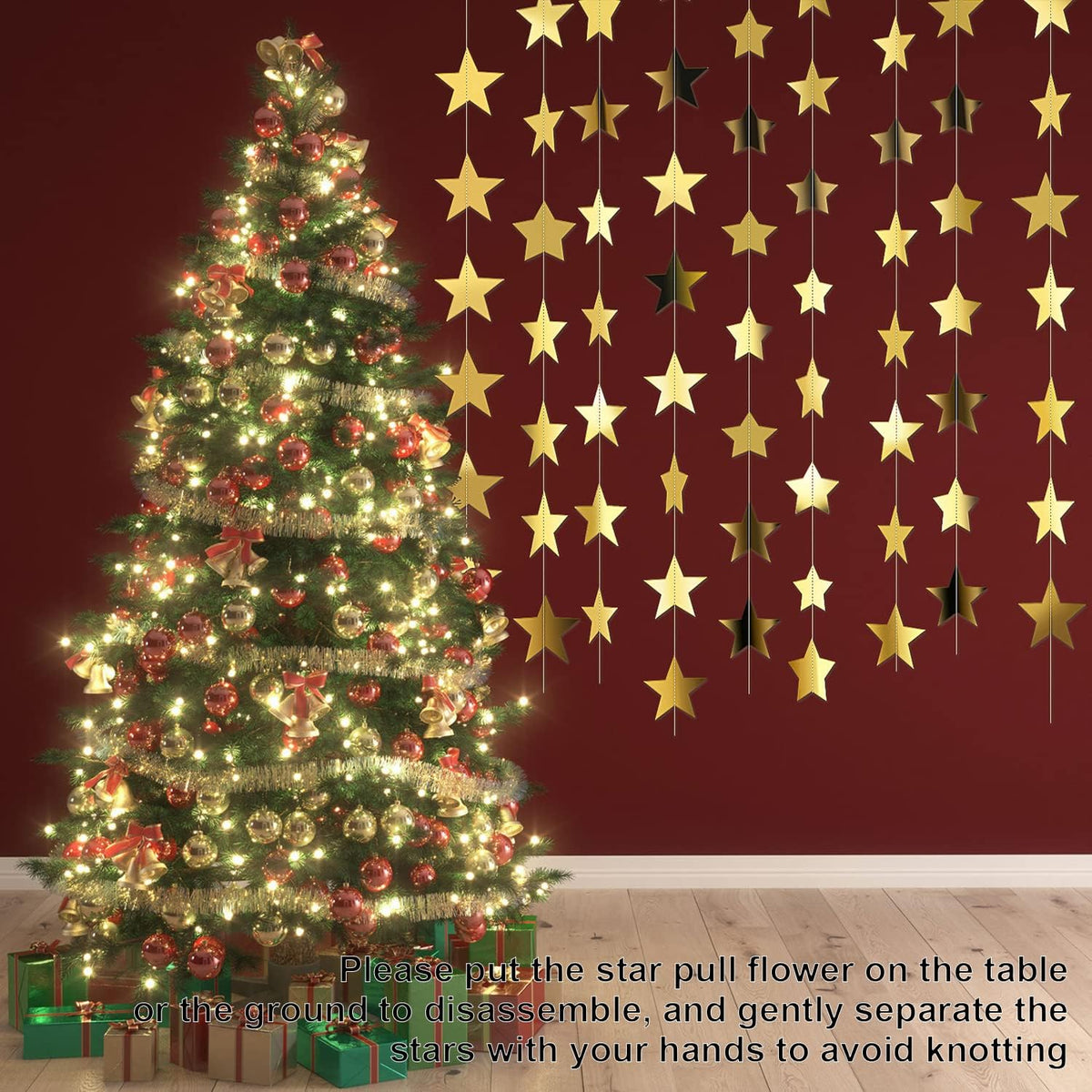 Patelai Glitter Star Garland Banner Decor 130 Feet Star Hanging Bunting Banner Twinkle Backdrop for