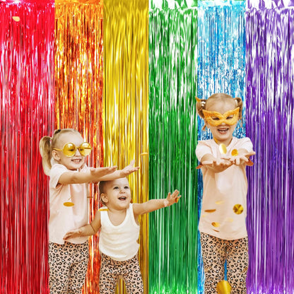 GOER 3.2 ft x 8.2 ft Metallic Tinsel Foil Fringe Curtains Party Photo Backdrop Party Streamers for