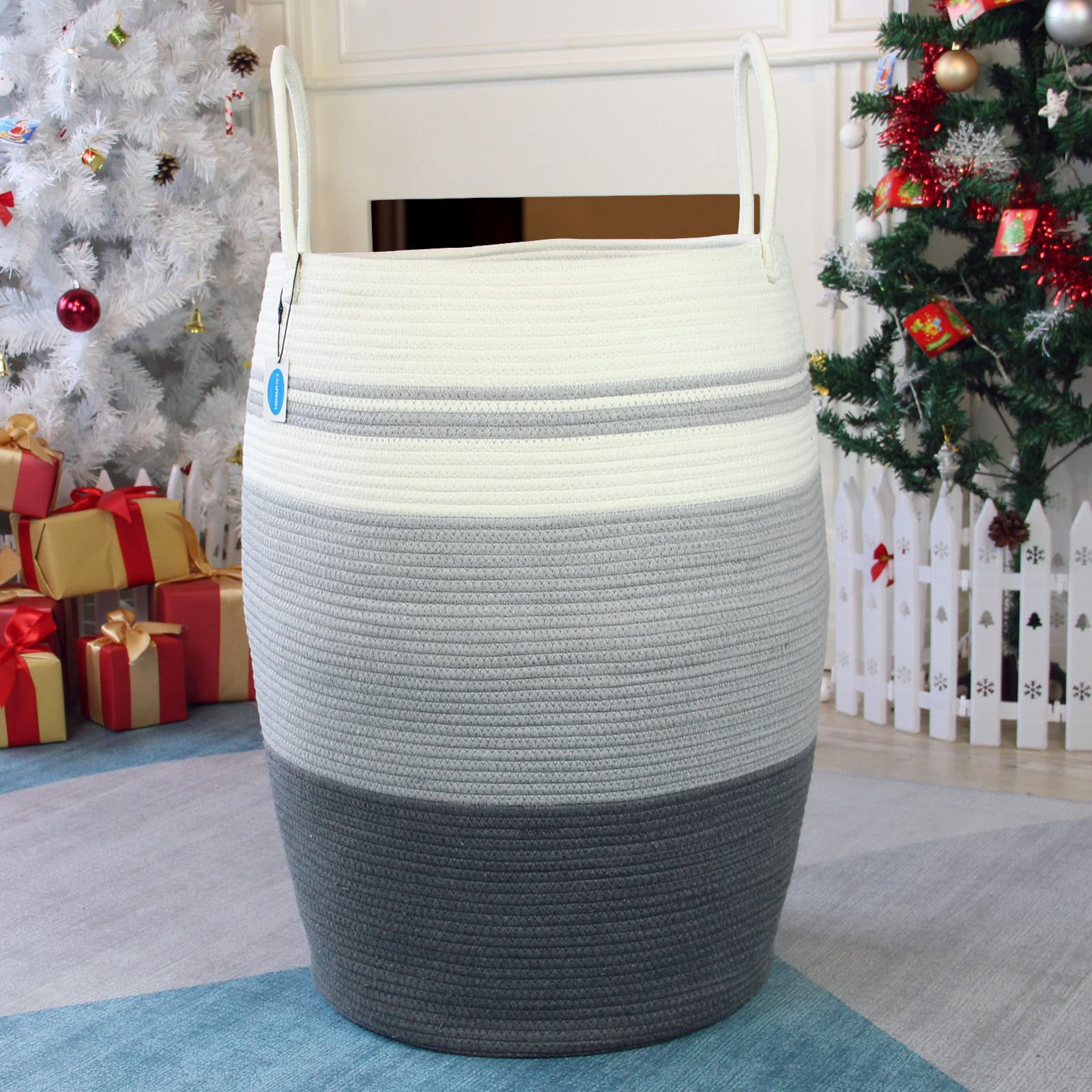 Casaphoria Extra Large Woven Cotton Rope Storage Basket with Handles for Organizing,Tall Woven