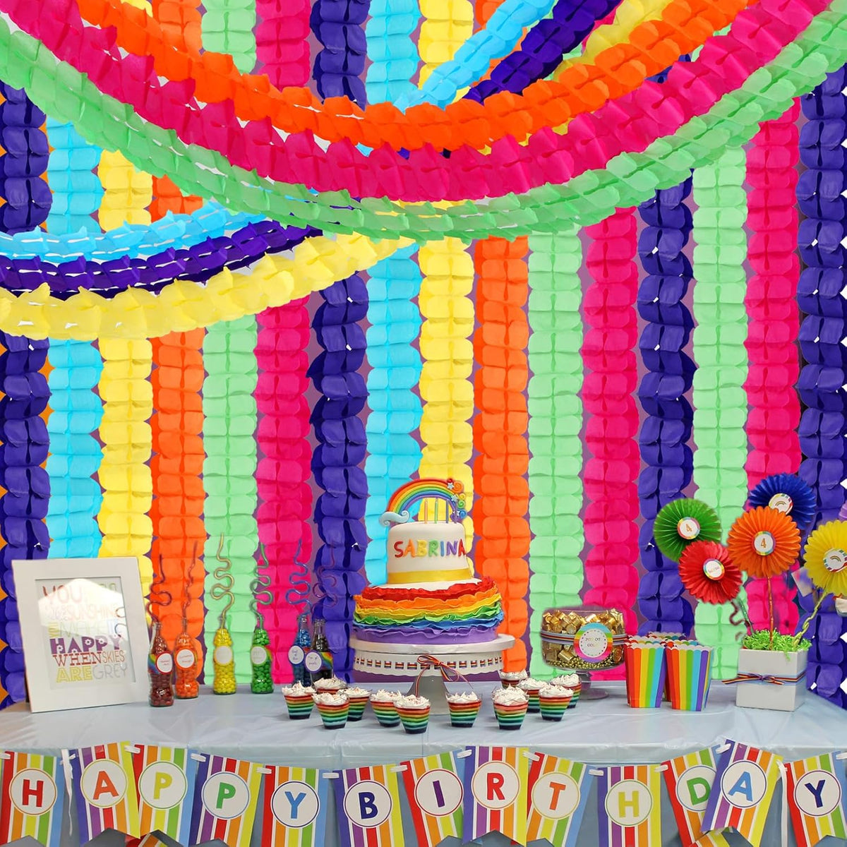 Rainbow Mexican-Theme Party-Decorations Streamers Garland - 157Ft Colorful Birthday Supplies