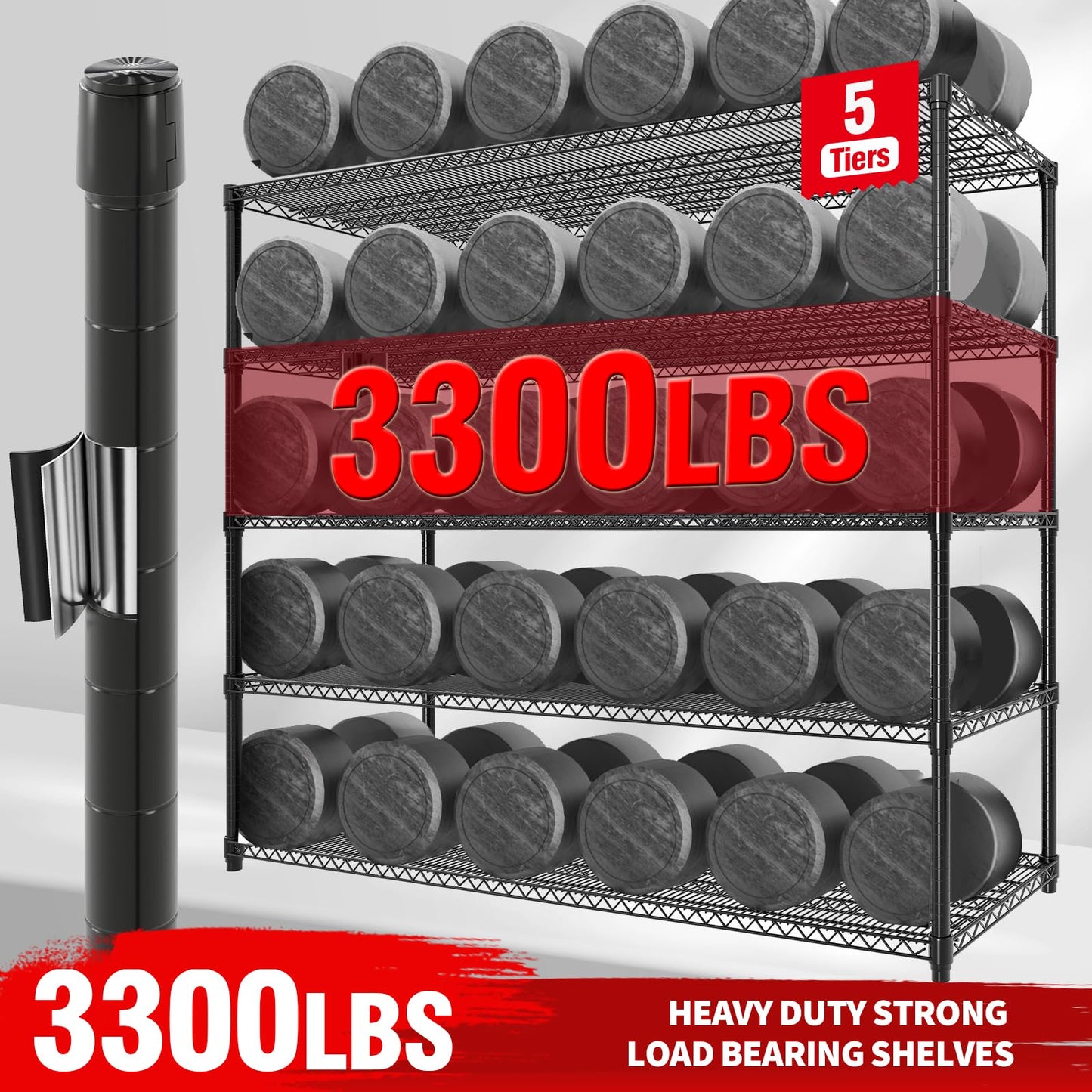 Garvee 5-Tier Storage Shelves Metal Shelving Units with Wheels for Garage