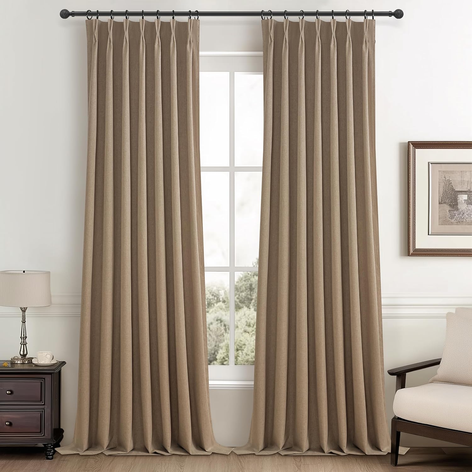 RustBrown Linen Pinch Pleated Blackout Curtains & Drapes 96 Inch Long Bedroom/Livingroom Farmhouse