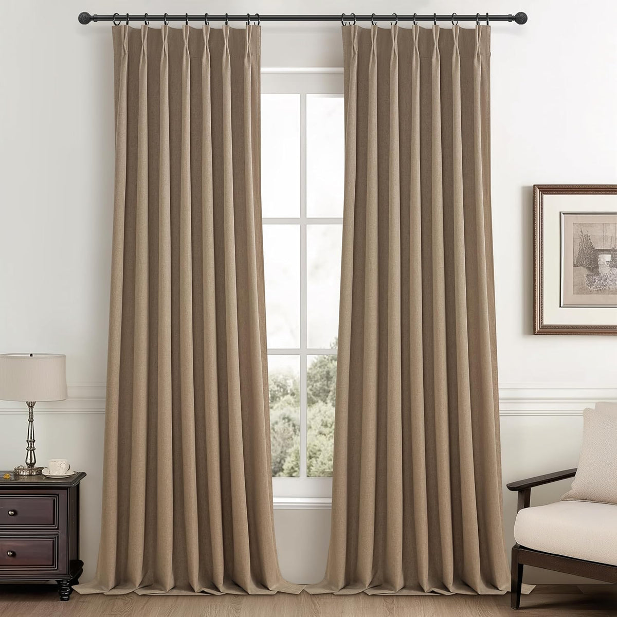 RustBrown Linen Pinch Pleated Curtains 102 Inches Long Heavy Duty Thermal Insulated Extra length