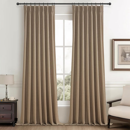 RustBrown Linen Pinch Pleated Curtains 102 Inches Long Heavy Duty Thermal Insulated Extra length