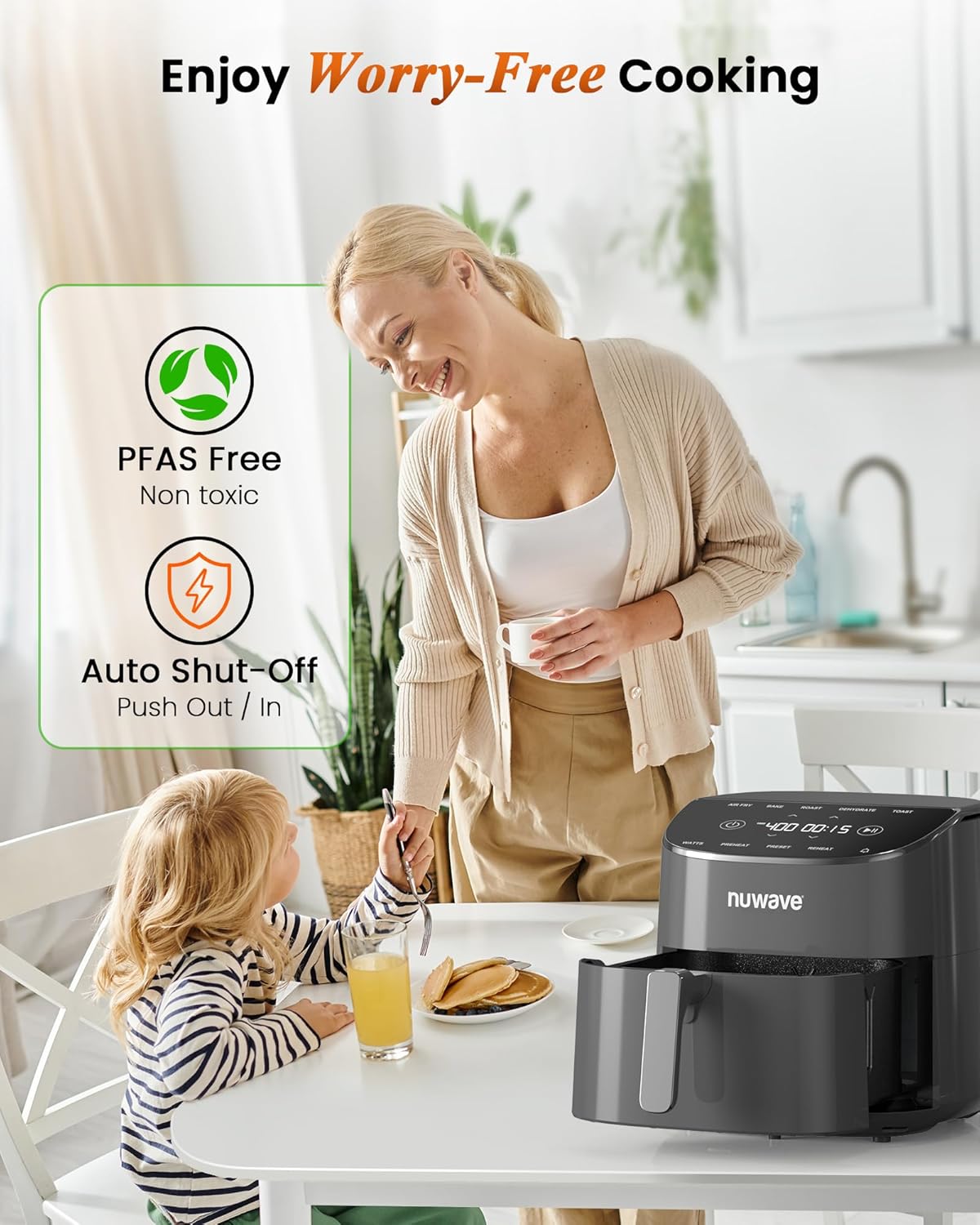 Nuwave Brio Plus Air Fryer 8 Qt, New & Improved, PFAS-FREE, 7 Digital One-Touch Cook Functions that