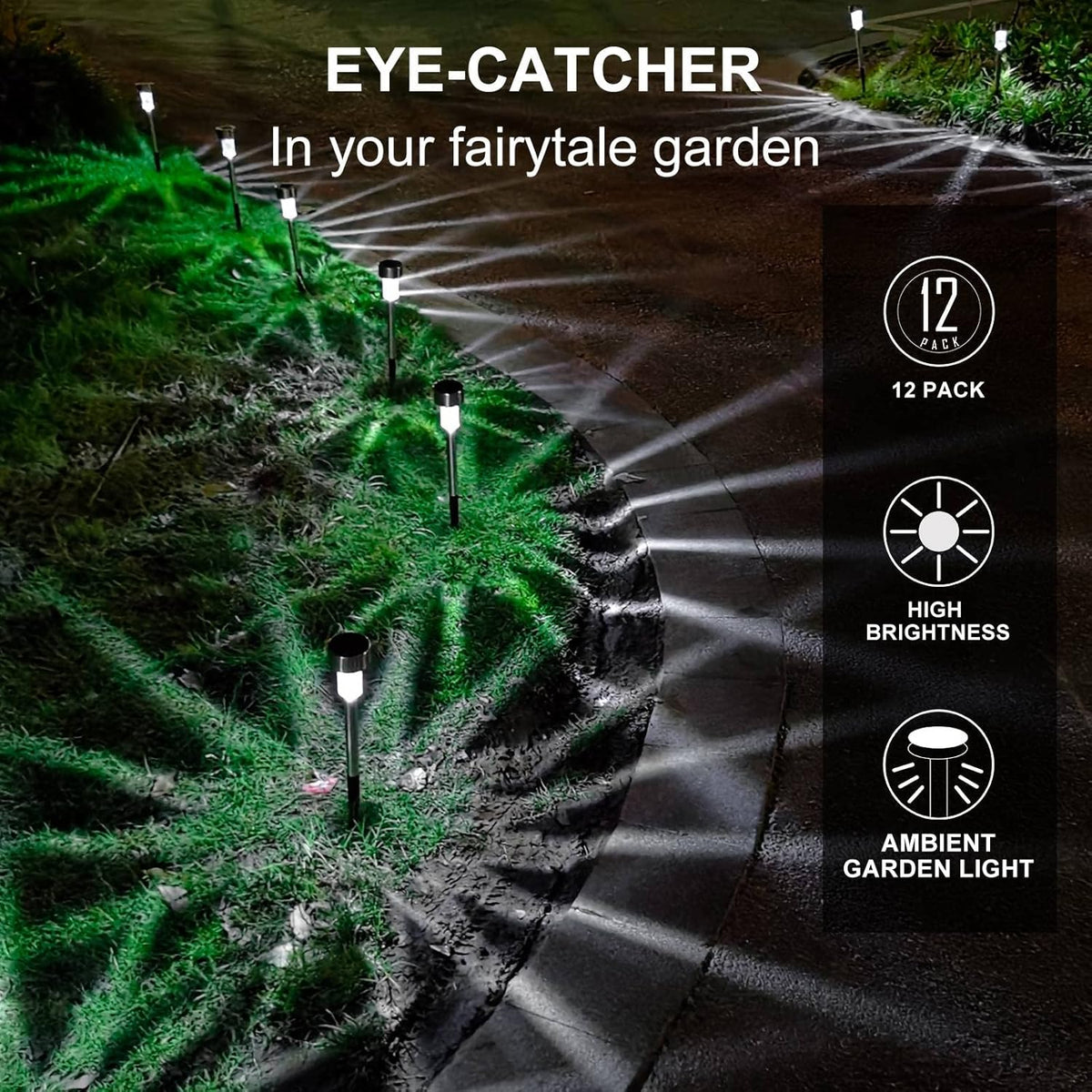 Solar Lights Outdoor Waterproof, Stainless Steel LED Landscape Lighting, Solar Garden Lights Solar