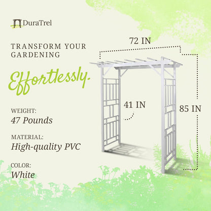 Dura-Trel Wellington Arbor, Vinyl Garden Archway for Outdoors, White, 72" x 85" - Backyard