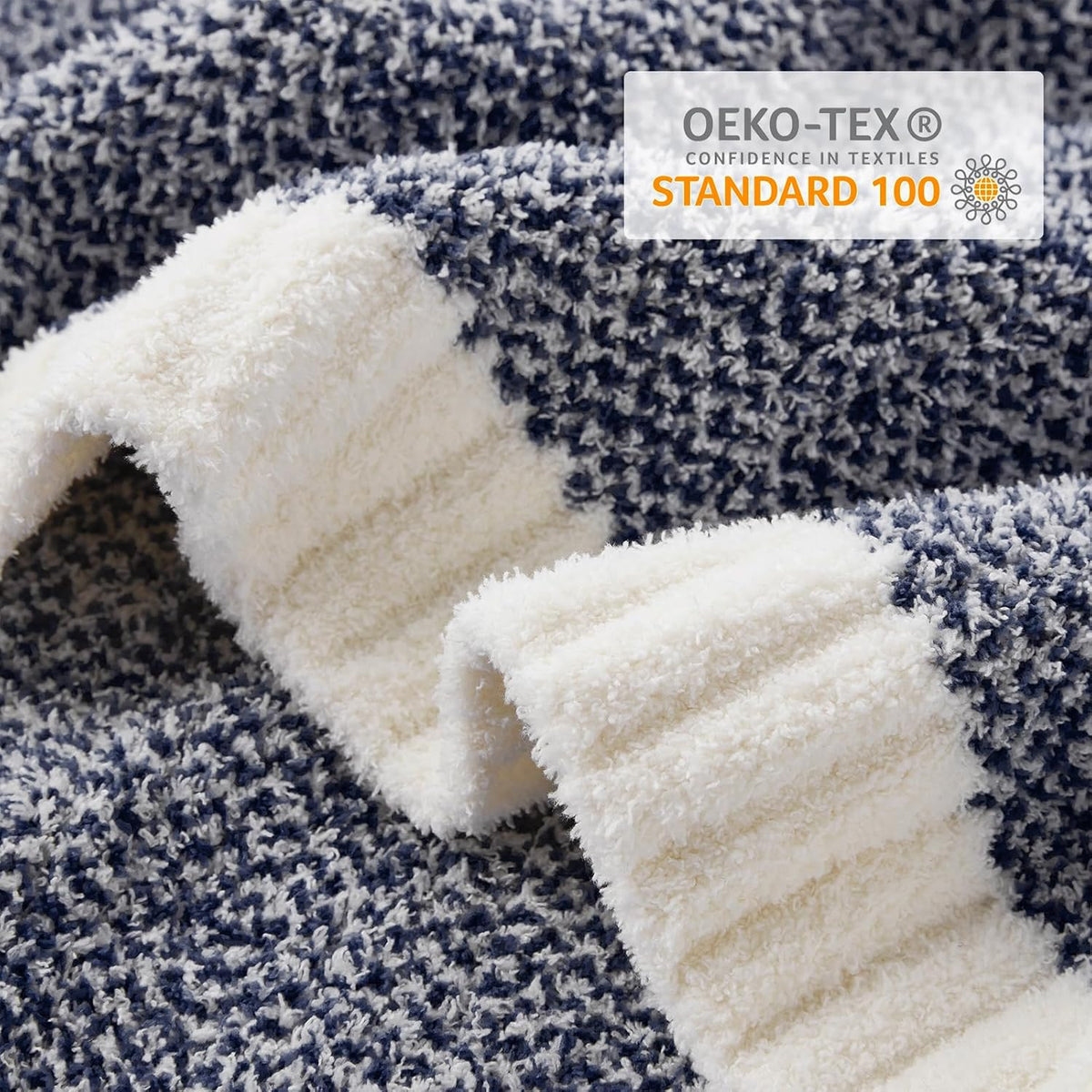 Snuggle Sac Heather Navy Twin Size Blankets, Super Soft Microfiber, Warm Cozy Knit Fuzzy Plush