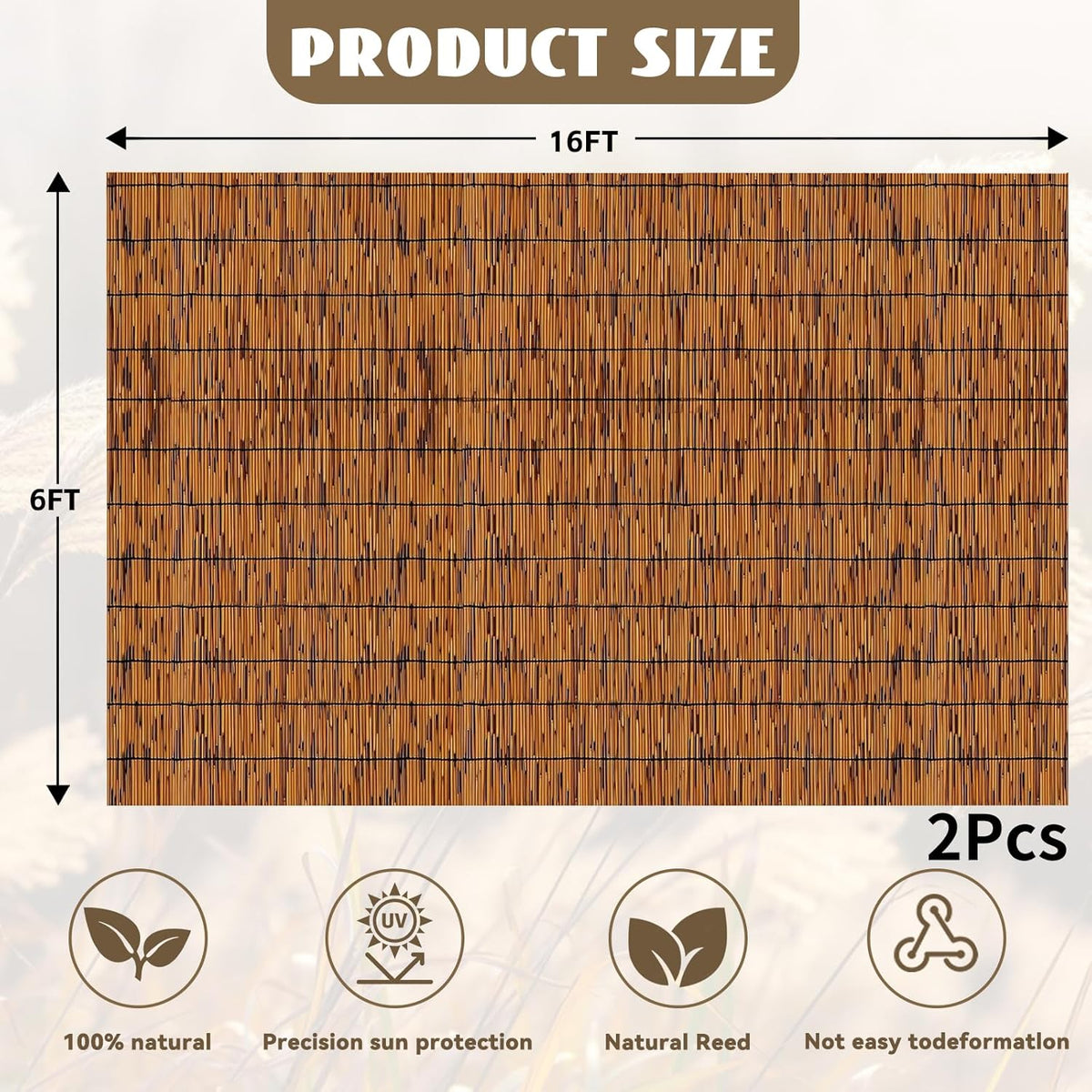 Bamboo Reed Fencing, Light Russet Bamboo Fence Rolls 6ft High, Decorative Privacy Screen Reed