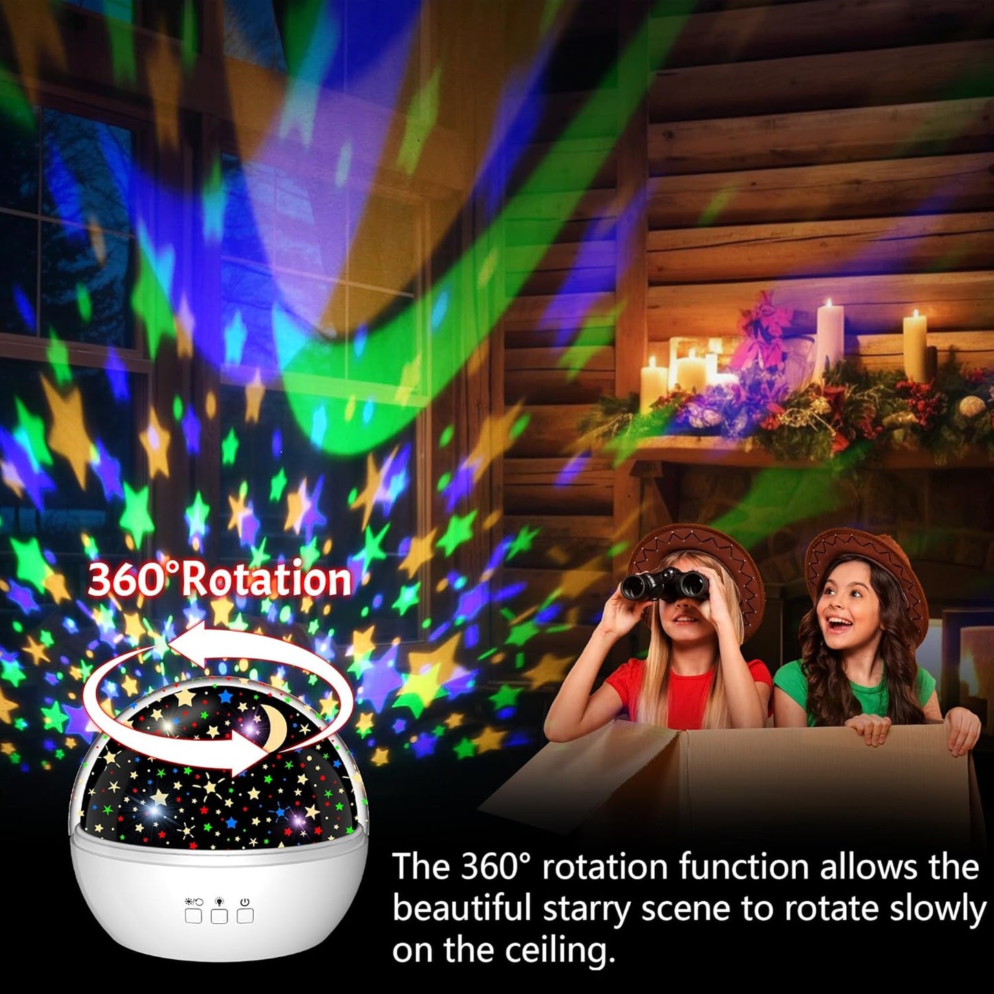 Star Projector Night Light for Kids, Baby Night Lights with Snowflake & Starry Theme, 360 Degree