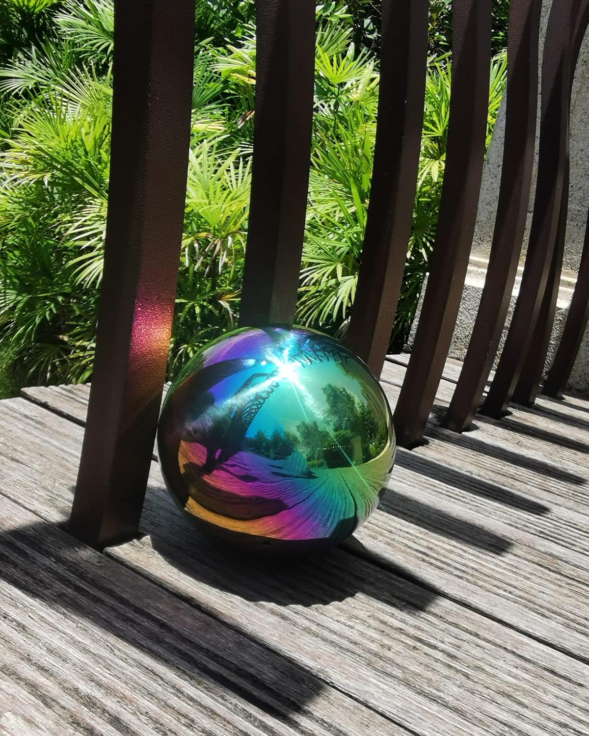 Rainbow Gazing Globe Mirror Ball in Stainless Steel, Shiny Hollow Sphere Sparkling Housewarming