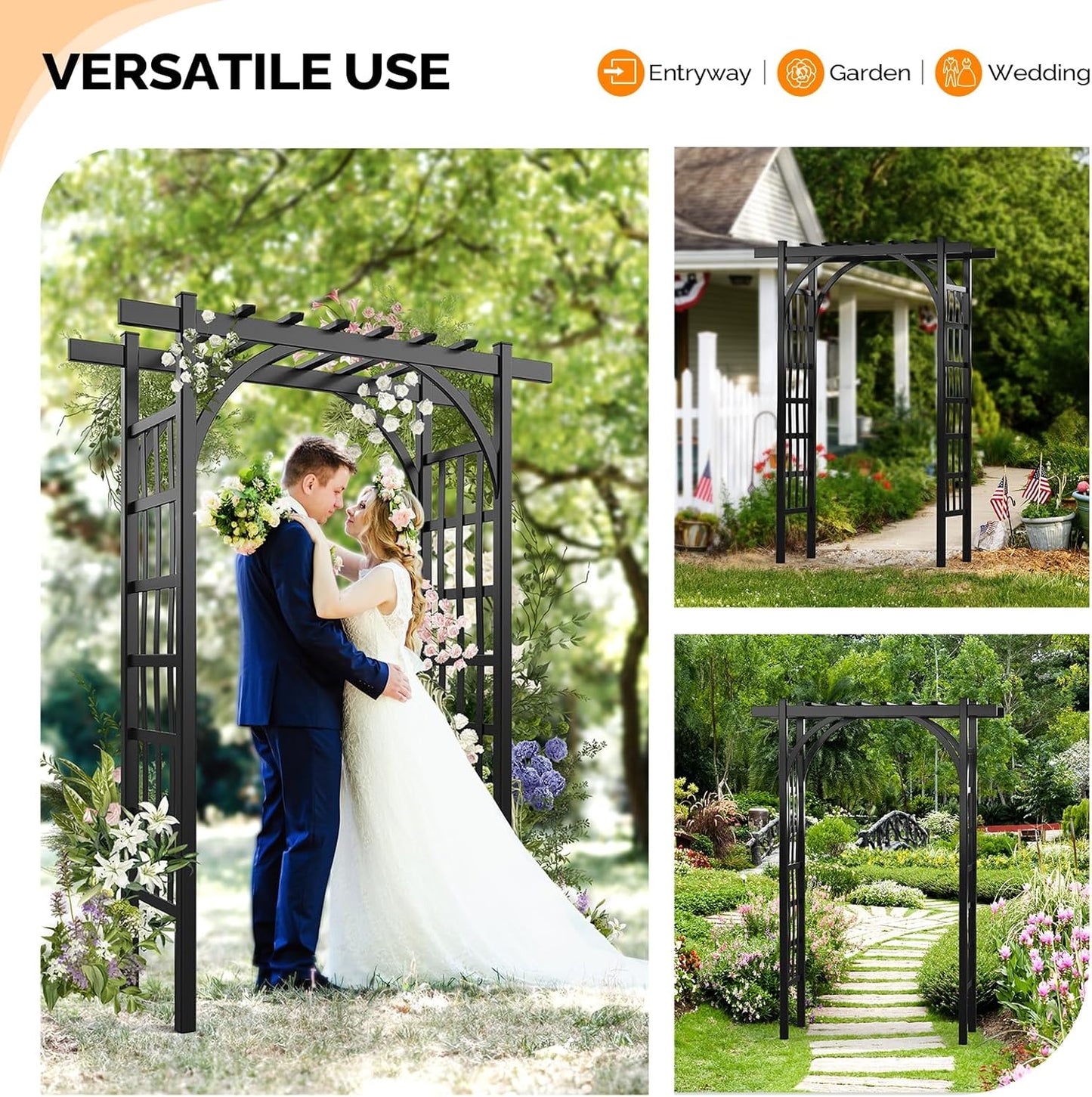 VINGLI Garden Arbor, PVC Wedding Arch for Ceremony Party, Garden Trellis for Climbing Plants